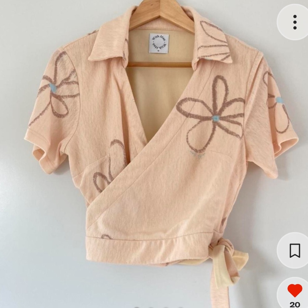 with jean crop floral wrap blouse y2k